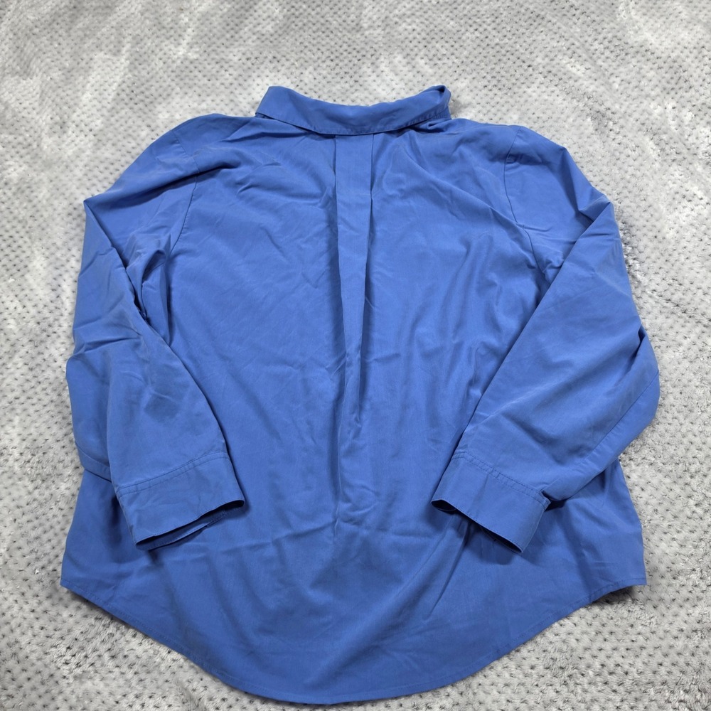 Chicos Button Up Shirt Womens Large Store 2 Blue Roll Tab Sleeve Work Office - Picture 2 of 11